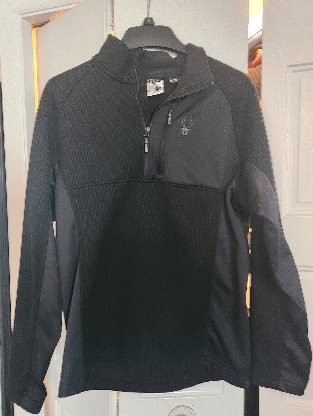 SPYDER MEN'S BLACK KNIT COLLARED 1/4 ZIP SPORT JACKET, LARGE